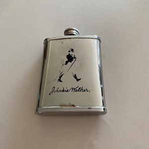 Vintage Johnnie Walker English whiskey hip flask 1980s. Vintage Pocket thermos. British hip flask. Vintage Whiskey lovers.