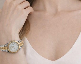Vintage Seiko SQ50 Two-Tone Armbanduhr - Gold Silber Edelstahl Klassiker 1990s