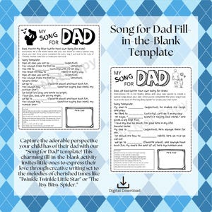 Personalized Song for Dad Fill-in-the-Blank Template, Kid&#39;s Activity for Father&#39;s Day, Unique Gift Ideas for Dad&#39;s Birthday