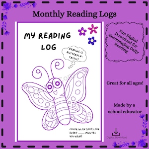 Butterfly Monthly Reading Log - Fun Fillable Progress Tracker - Encourages Daily Reading Habits - Perfect for Young Readers