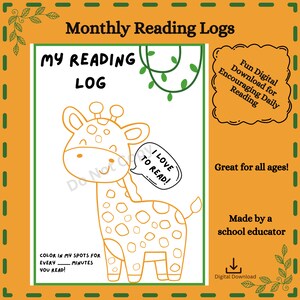 Giraffe Monthly Reading Log - Fun Fillable Progress Tracker - Encourages Daily Reading Habits - Perfect for Young Readers
