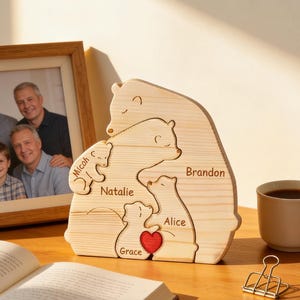 Personalized Wooden Bear Family Jigsaw Puzzle,Father's Day Gift,Family Engraved Surname Jigsaw Puzzle, Gift for Father ,Family Home Decor
