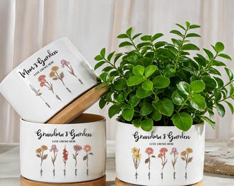 Grandma’s Garden Personalized Birth Flower Pot,Custom Names Planter for Nana,Mother’s Day Gift from Daughter,Family Birth Month Flowers