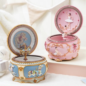 Personalized Carousel & Ballerina Music Box, Custom Engraved Name Musical Box, Birthday Gift Keepsake, Baby Shower Gift