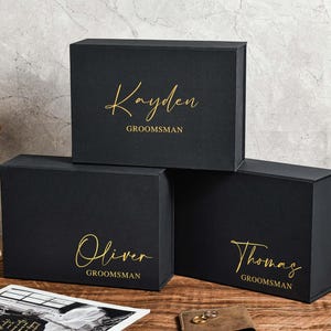 Gepersonaliseerde stalknecht opvouwbare geschenkdoos, creatieve geschenkdoos bruidsjonkers, zwarte magnetische lege geschenkdoos, geschenkdoos bruidsjonkers, huwelijksgeschenkdoos