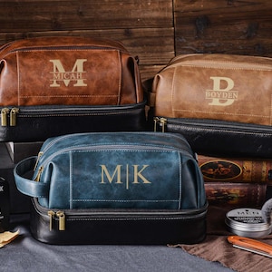 Trousse de toilette personnalisée en cuir pour garçons d'honneur, cadeau garçons d'honneur, cadeau proposition de garçons d'honneur, trousse de toilette en cuir gravée pour hommes, trousse de toilette de voyage pour hommes