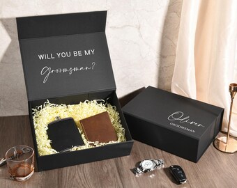 Personalisierte Groomsman Falten Geschenkbox, schwarze magnetische leere Geschenkbox, Groomsmen Vorschlag Box, Groomsmen Geschenkbox kreativ, Hochzeitsgeschenkbox