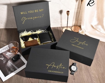 Personalisierte Groomsmen Geschenkbox, schwarze magnetische leere Geschenkbox, Groomsmen Vorschlag Box, Hochzeitsgeschenkbox, Hochzeitsgeschenkbox