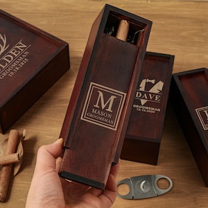Personalized groomsmen gift box,Custom empty wooden box,Groomsmen gift,Wooden gift box,Carved wooden cigar gift box,Groomsmen proposal box