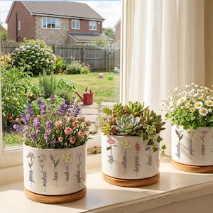 Maceta personalizada para el jardín de la abuela, maceta con nombre para la abuela, regalo del Día de la Madre, flores del mes de nacimiento de la familia, maceta para flores de nacimiento.