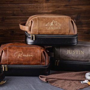 Trousse de toilette personnalisée en cuir pour garçons d'honneur, trousse de toilette en cuir gravé pour hommes, cadeau garçons d'honneur, cadeau proposition de garçons d'honneur, trousse de toilette de voyage pour hommes