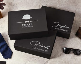 Personalisierte Groomsman Falten Geschenkbox, schwarze magnetische leere Geschenkbox, Groomsmen Vorschlag Box, Groomsmen Geschenkbox kreativ, Hochzeitsgeschenkbox