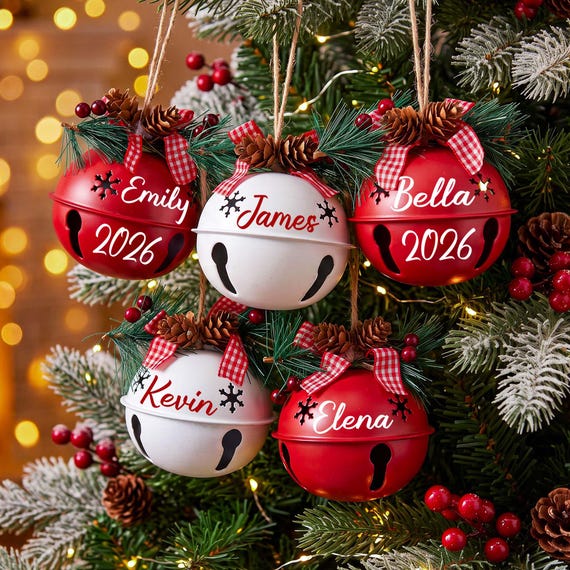Personalized Christmas Tree Bell Ornament, Custom Christmas Jingle Bell, Personalized Christmas Baubles, Christmas Decor, Holiday Gifts