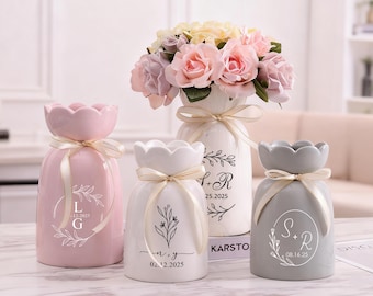Custom Engagement Gifts Flower Vase,Wedding Vase Gift,Ceramic Flower Vase for Wedding,Gift for Newlyweds,Wedding Anniversary Gift for Couple