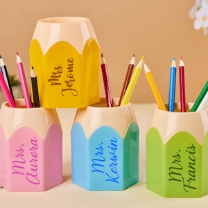 Personalized Pencil Cup For School/Home/Office,Colorful Pencil-Shaped Pen Holder For Desk,Preschool Students Gift,Back To School Gifts
