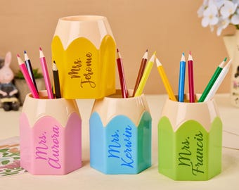 Personalized Pencil Cup For School/Home/Office,Colorful Pencil-Shaped Pen Holder For Desk,Preschool Students Gift,Back To School Gifts