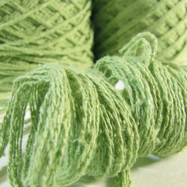Spring, A Recycled Lt Green Silk/Cotton Yarn. 550 Yards, Free US Shipping