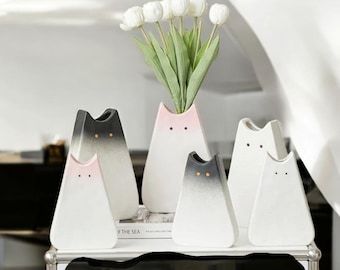 Nordic Cat Ceramic Vase, Minimalist Home Decor