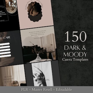 150 modelli di post Instagram dark e malinconici/Blogger di lusso dark/Social media neri e lussuosi/Modelli Canva per aziende di moda