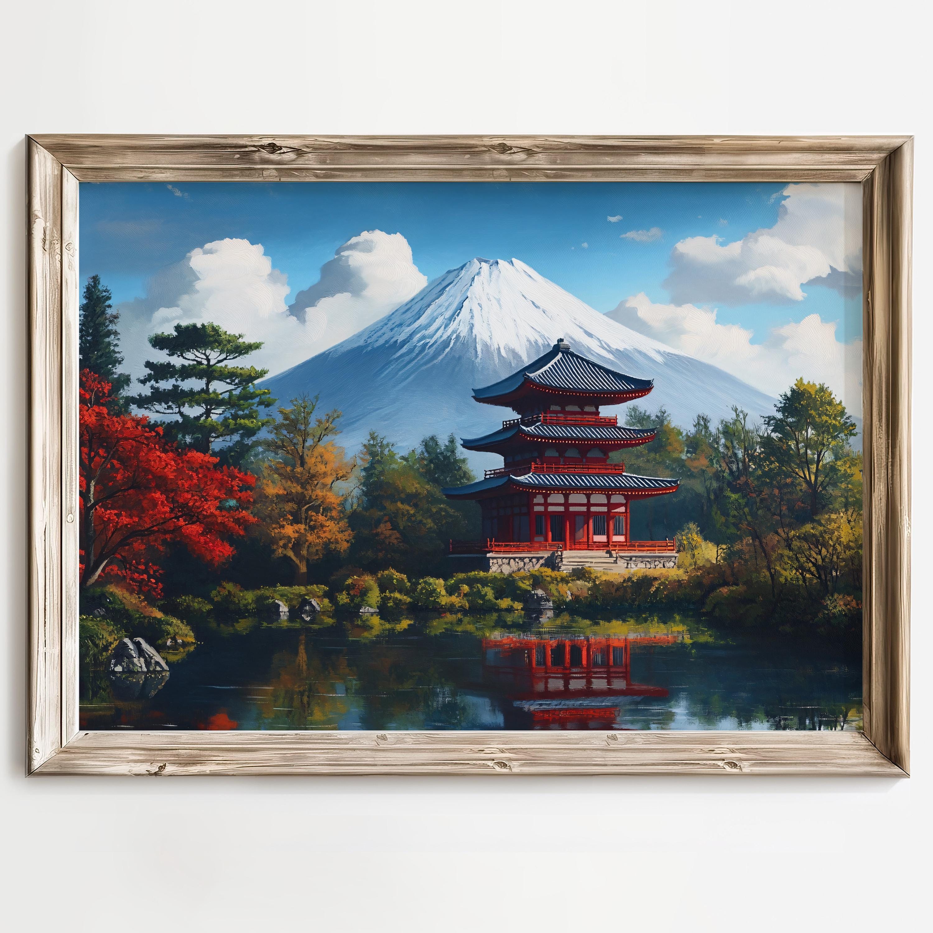 Mount Fuji Art Print, Japanese Temple Wall Art, Pagoda Landscape ...