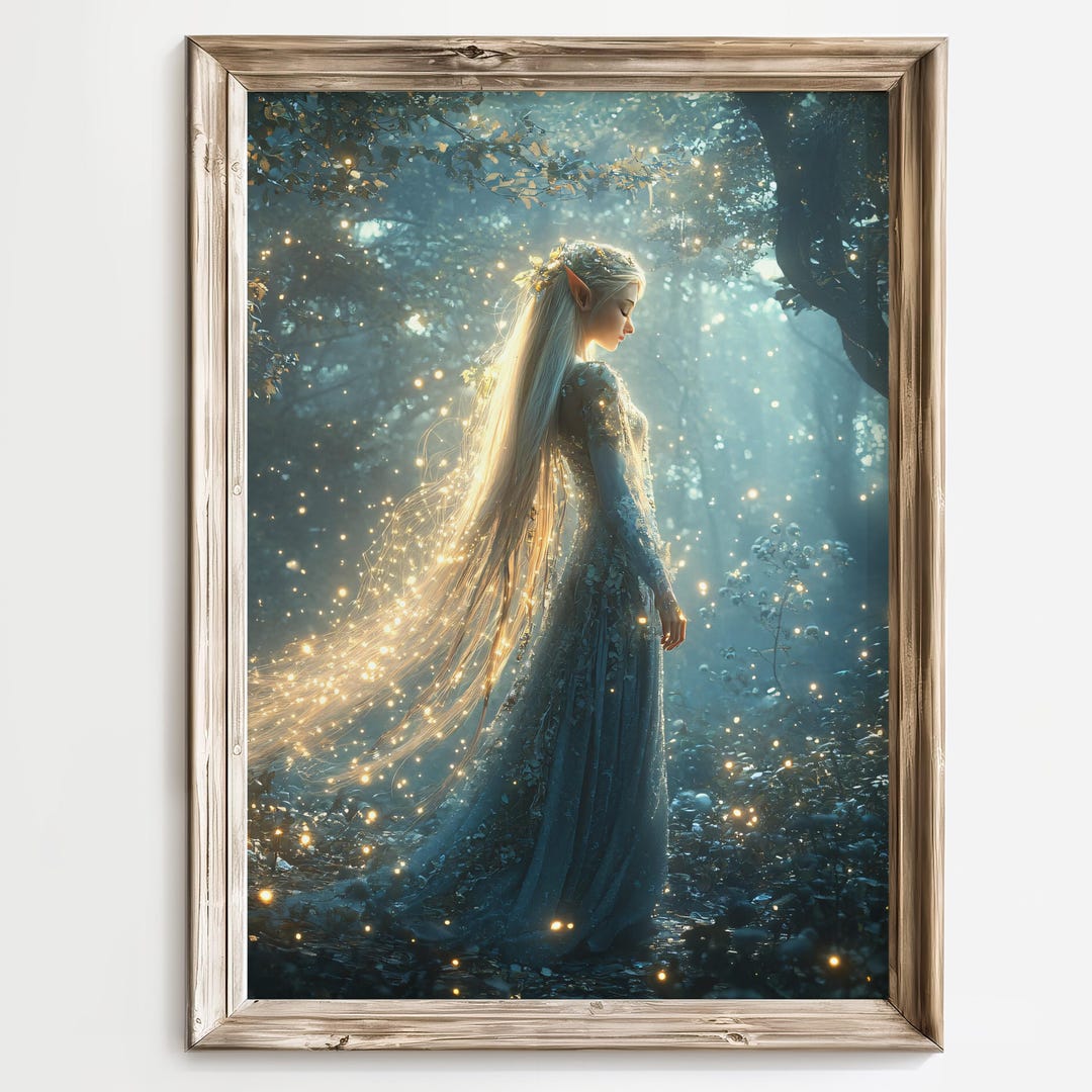 Fantasy Elf Art Print, Fairy Lights Illustration, Magical Forest ...