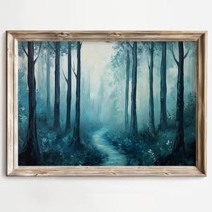 Moody Forest Art, Forest Path Art, Foggy Forest Painting, Dark Forest Decor, Moody Decor, Enchanted Forest Print, Moody Landscape Wall Art afbeelding 4