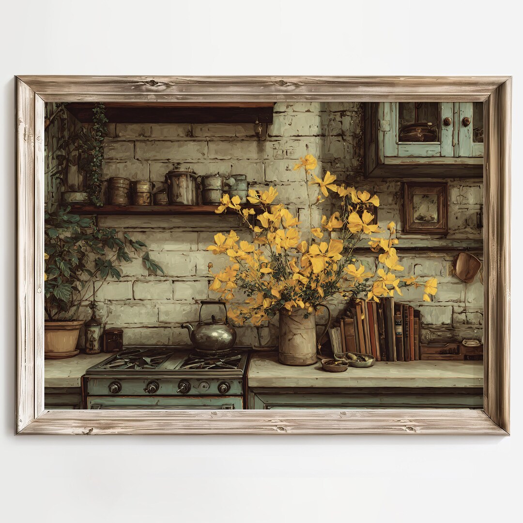 rustic cozy kitchen art prints under $7 shipped |... Rustic Farmhouse Kitchen Wall Art Print, Vintage Floral Still Life ...