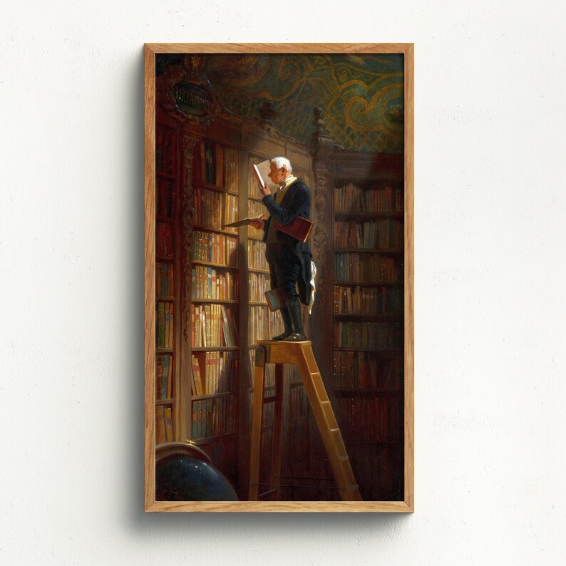 The Bookworm Art Print, Vintage Library Painting, Classical Book Lover Decor, 19th Century Reading Artwork, Antique Literary Wall Art image 2