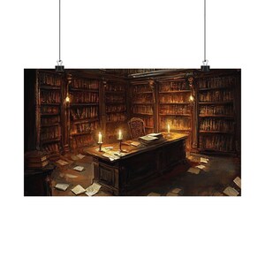 Vintage Library, Candlelit Study, Gothic Decor, Dark Academia Art, Book Lover Print, Home Library Art, Fantasy Room Decor, Literary Wall Art afbeelding 10