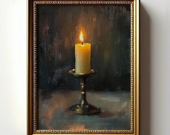 Candle Painting Print, Dark Academia Wall Art, Moody Still Life Print, Gothic Candle Artwork, Antique Aesthetic Home Decor, Candlelight Glow