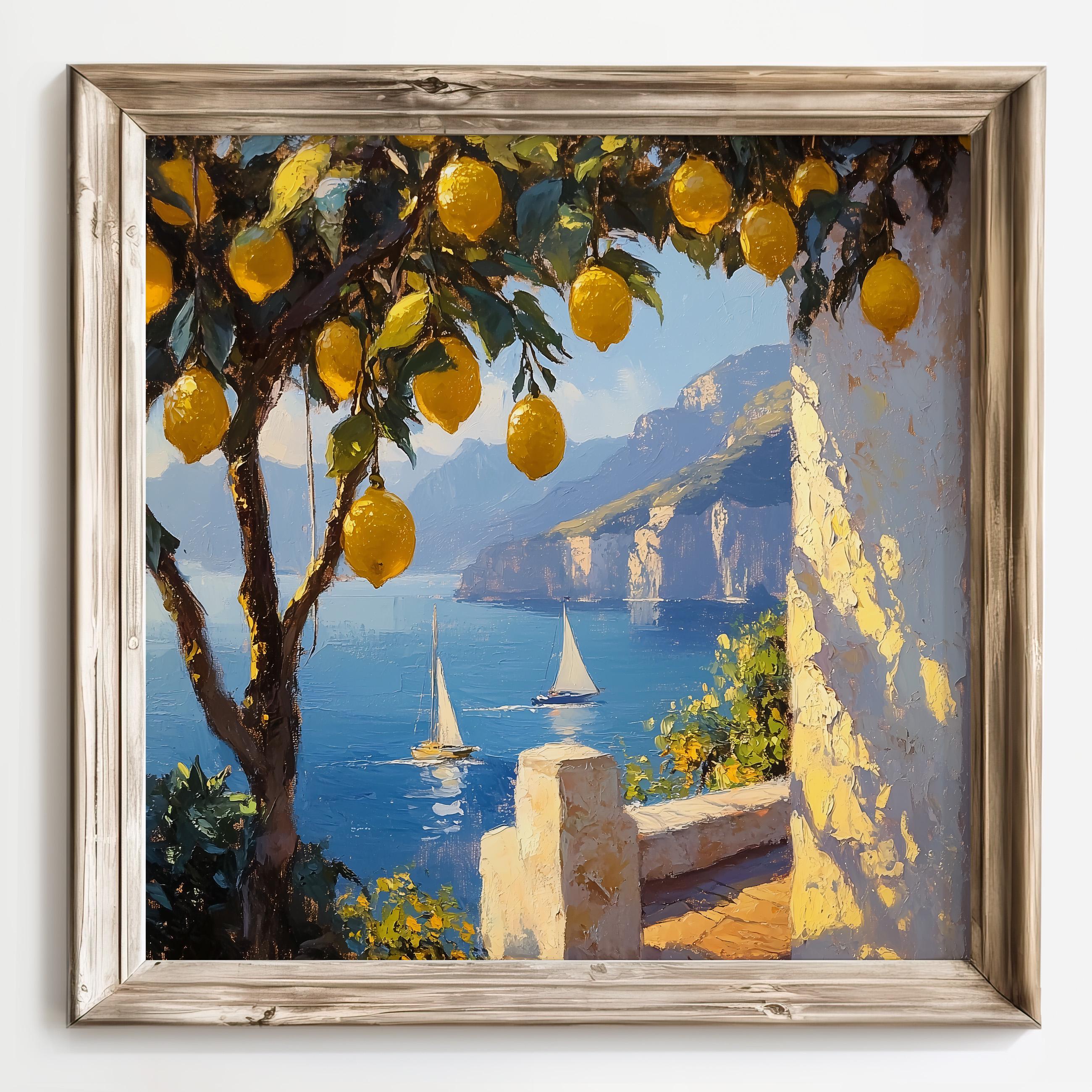 Lemon Tree Coastal Art Print, Amalfi Coast Painting, Mediterranean