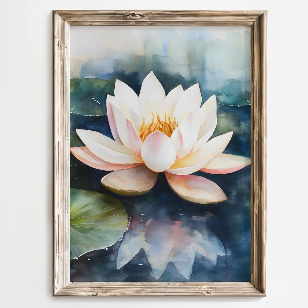 Water Lily Art Print, Lotus Flower Watercolor, Tranquil Pond Artwork ...