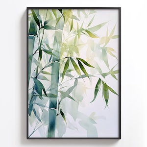 Bamboo Watercolor Wall Art, Green Botanical Print, Zen Nature Decor, Tranquil Home Decor, Asian Inspired Art, Minimalist Art, Peaceful Vibes