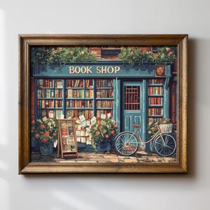 Charming Bookshop Art Print, Vintage Bookstore Wall Decor, Cozy Library Artwork, Literary Gifts, Book Lover Poster, Rustic Home Decor