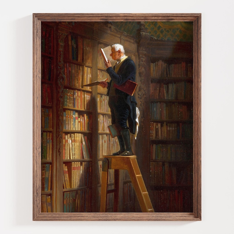 The Bookworm Art Print, Vintage Library Painting, Classical Book Lover Decor, 19th Century Reading Artwork, Antique Literary Wall Art image 6