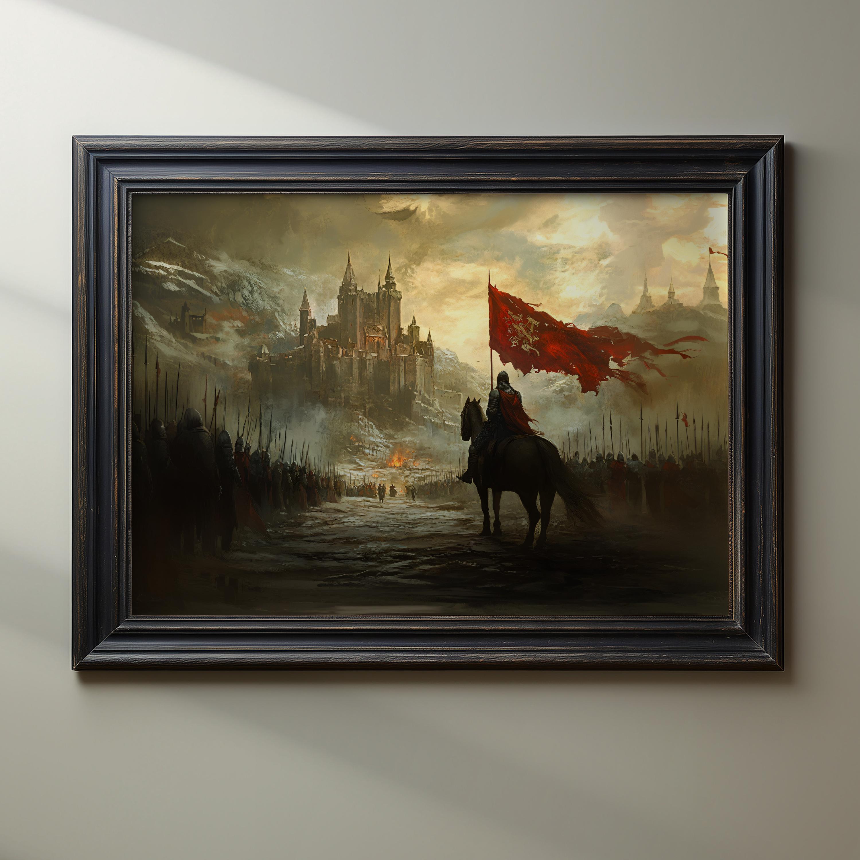 Epic Fantasy Battle Painting, Medieval Battle Wall Art, Fantasy Knight ...