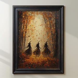 Witch Art Print, Autumn Witch Painting, Halloween Wall Decor, Dark Fantasy Artwork, Witchy Aesthetic, Spooky Fall Decor, Gothic Wall Art