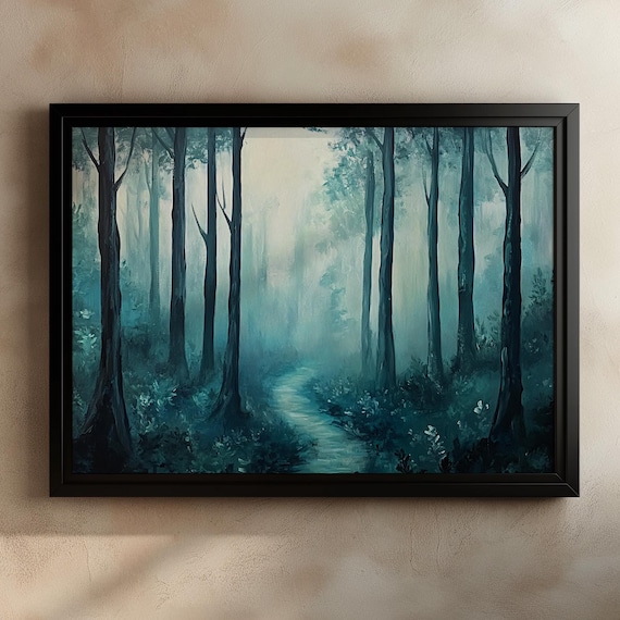Moody Forest Art, Forest Path Art, Foggy Forest Painting, Dark Forest Decor, Moody Decor, Enchanted Forest Print, Moody Landscape Wall Art