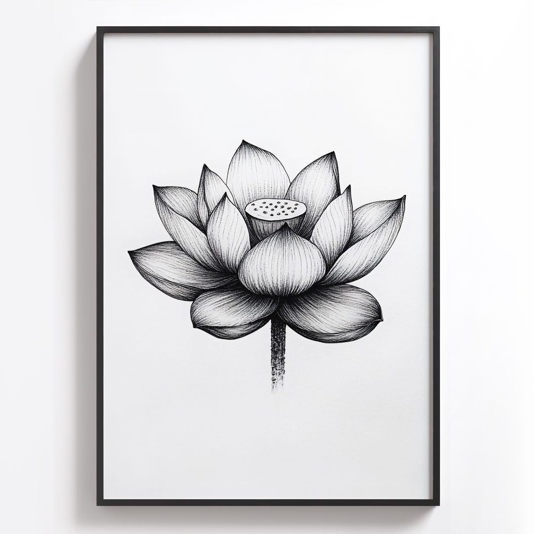 Lotus Flower Wall Art, Minimalist Decor, Lotus Art Print, Zen Artwork ...