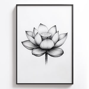 Lotus Flower Wall Art, Minimalist Decor, Lotus Art Print, Zen Artwork, Spiritual Art, Floral Print, Monochrome Artwork, Gift for Mindfulness
