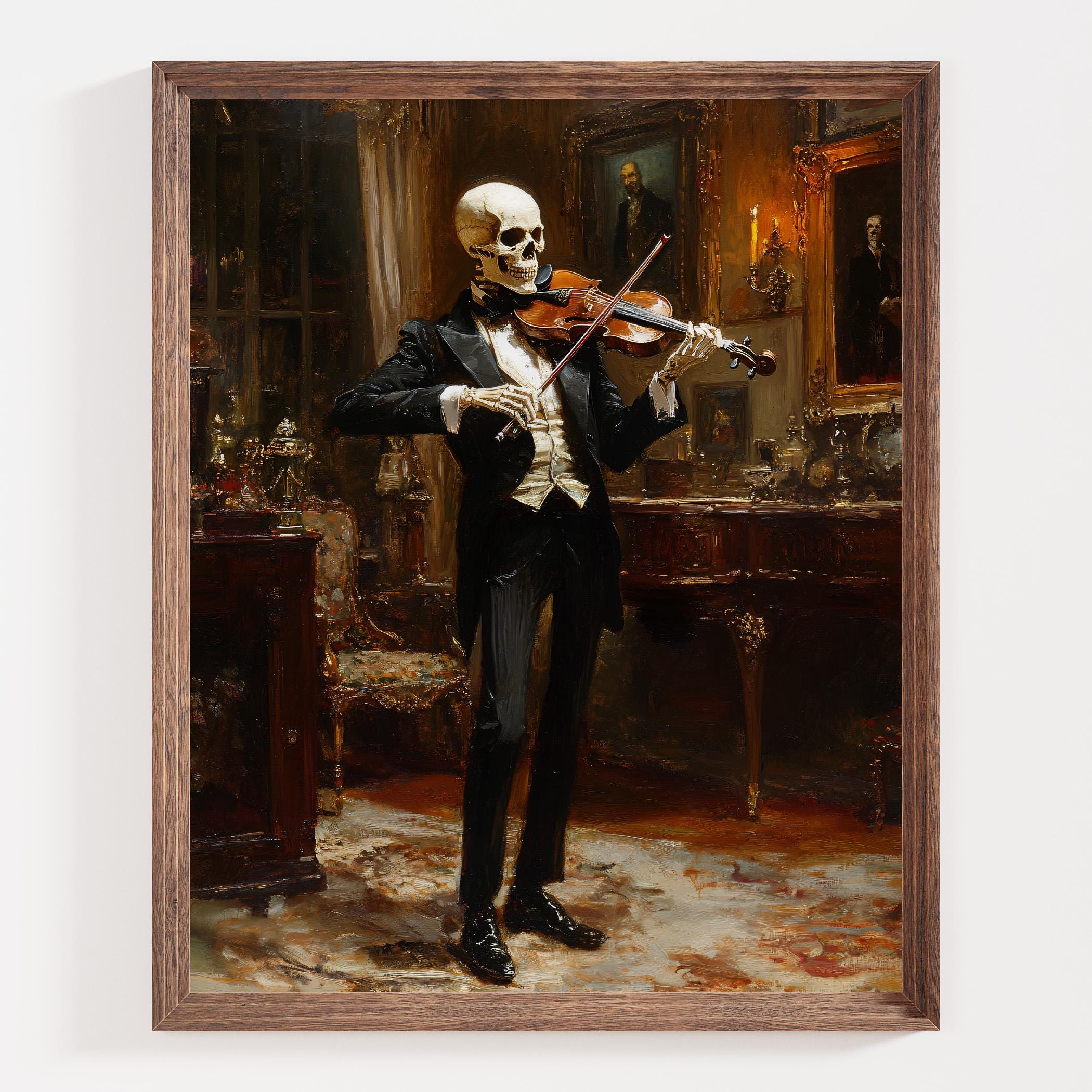 Skeleton Violinist Print, Gothic Wall Art, Dark Classical Decor