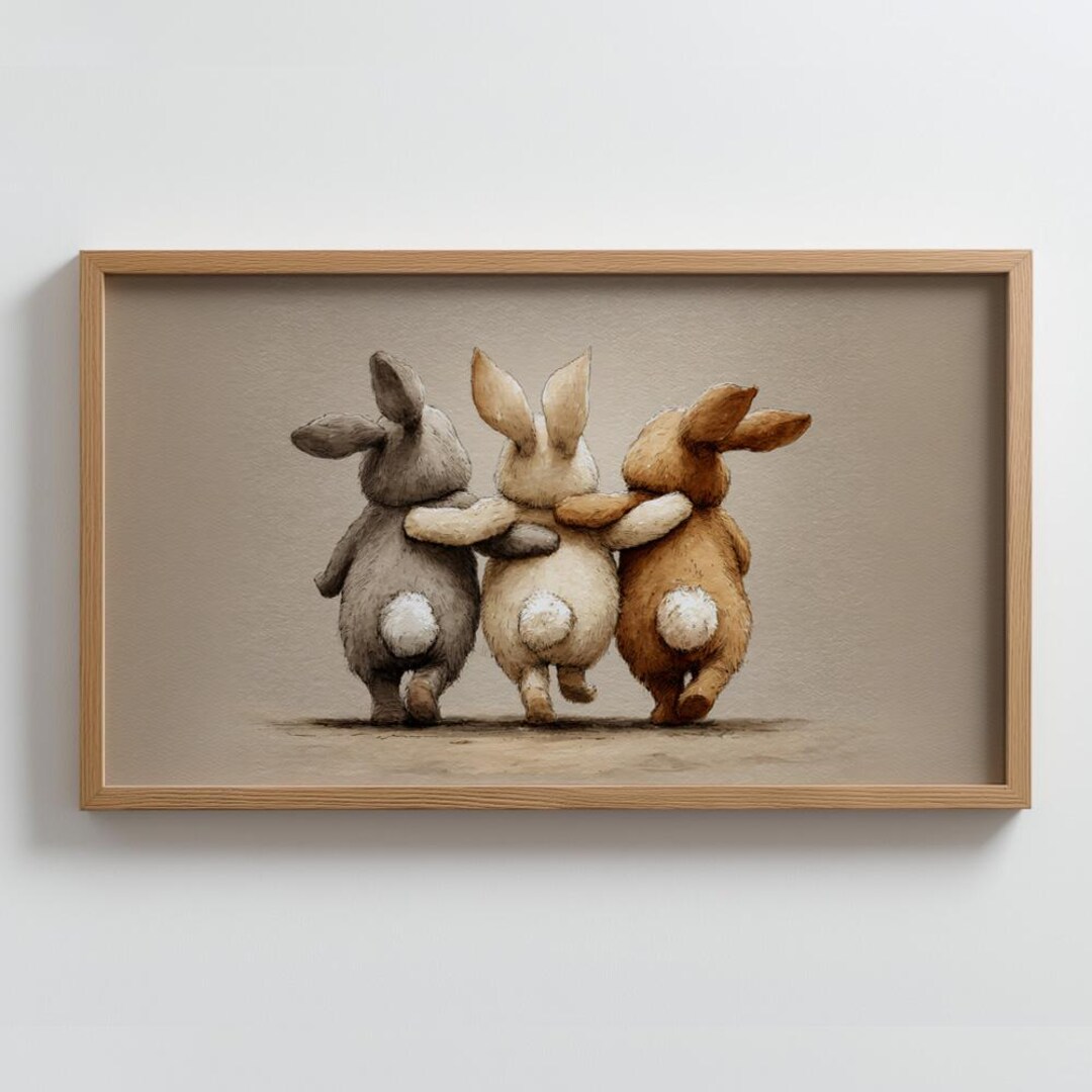 Cute Bunny Friends Wall Art Print, Adorable Rabbit Illustration Artwork ...