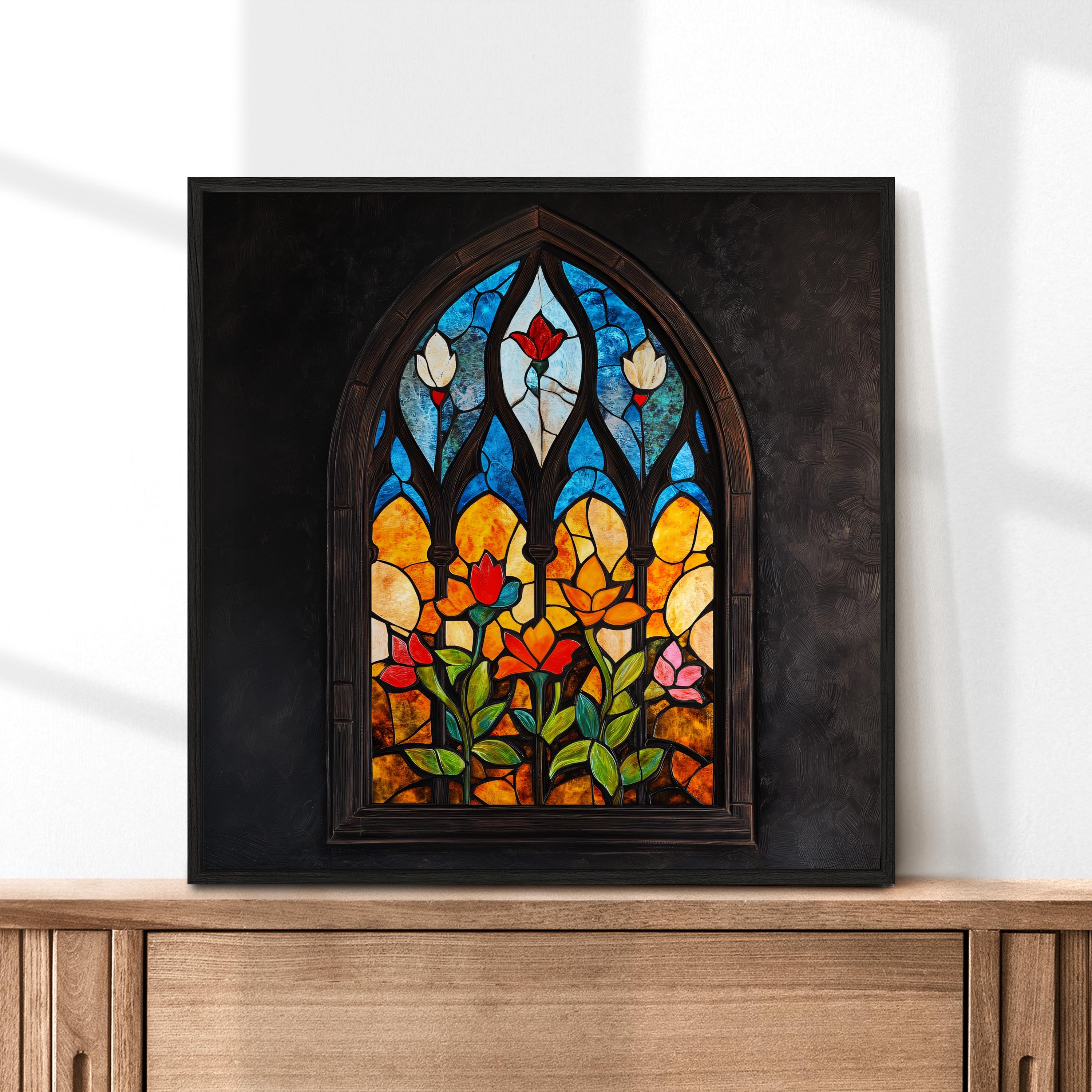 洋書 Architectural Stained Glass Stained Glass Window Art, Floral Stained Glass Panel, Gothic
