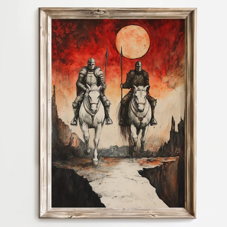 Dark Fantasy Knight Art Print, Medieval Warriors, Blood Moon Wall Art ...