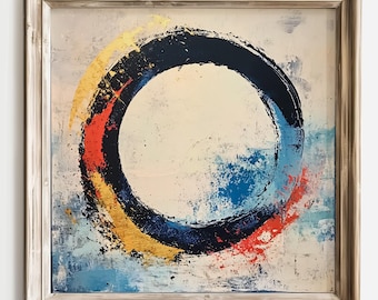 Enso Wall Art, Color Splash Art, Zen Circle Artwork, Enso Circle, Abstract Circle Art, Minimalist Home Decor, Modern Zen Art, Meditation Art
