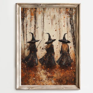 Witchy Wall Art, Autumn Witch Print, Witches in the Forest, Halloween Decor, Dark Aesthetic, Samhain Art, Gothic Witch Painting, Fall Magic