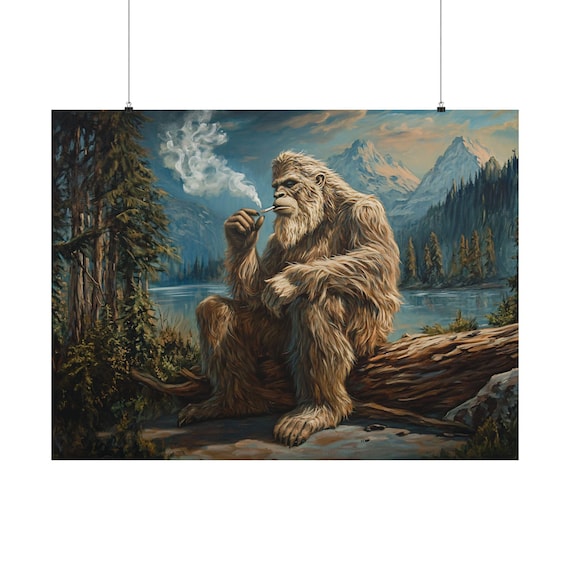 bigfoot smoking a cigarette Bigfoot Smoking Cigarette Wall Art, Sasquatch Lake Matte Print, Mythical  Creature Decor, Rustic Bigfoot Painting, Gift for Cryptid Lovers