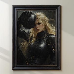 Female Knight Art Print, Dark Fantasy Warrior Woman, Medieval Armor Wall Art, Powerful Heroine Illustration, Epic Gothic Warrior Decor