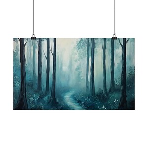 Moody Forest Art, Forest Path Art, Foggy Forest Painting, Dark Forest Decor, Moody Decor, Enchanted Forest Print, Moody Landscape Wall Art afbeelding 10