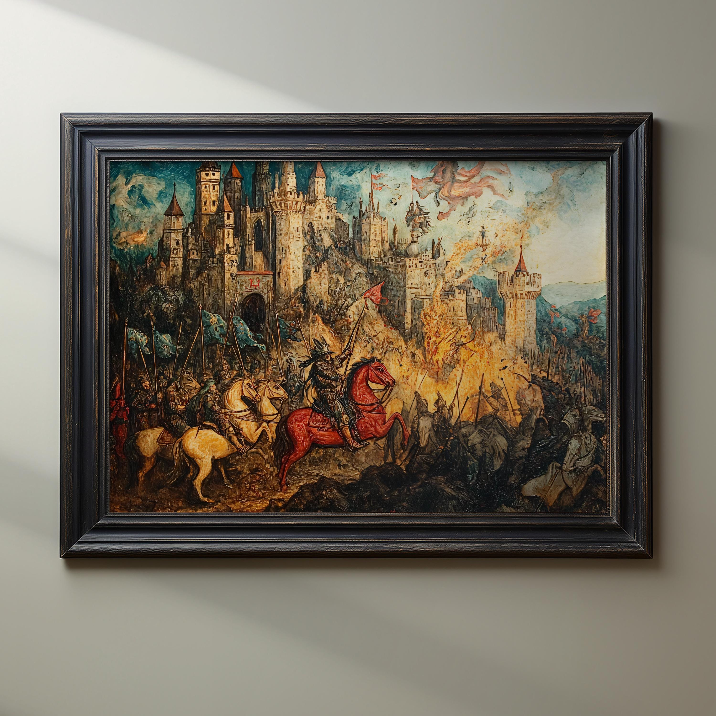 Epic Castle Siege Art Print, Medieval Battle Wall Art, Fantasy War ...